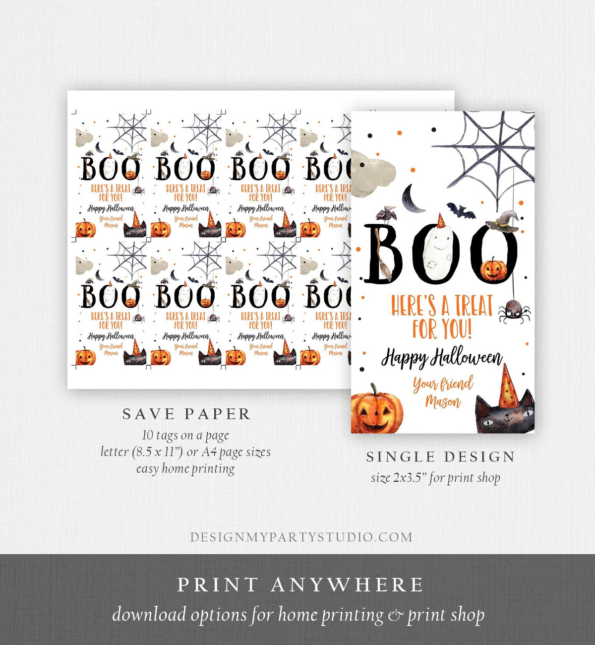 Editable Halloween Favor Tags Boo Gift Tags Costume Party Trick Or Treat Favor Tags Birthday Party Download Printable Template Corjl 0261