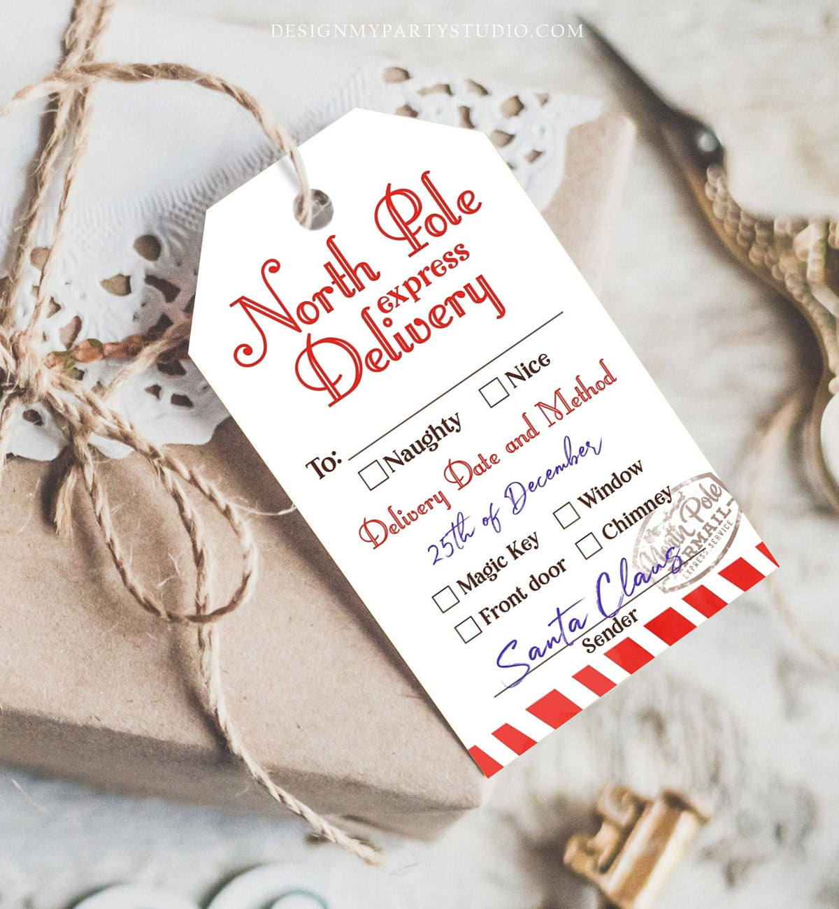 Editable North Pole Delivery Tag Personalized Christmas Tags Holiday Labels Santa Gift Tags Xmas Download Printable Template Corjl 0443