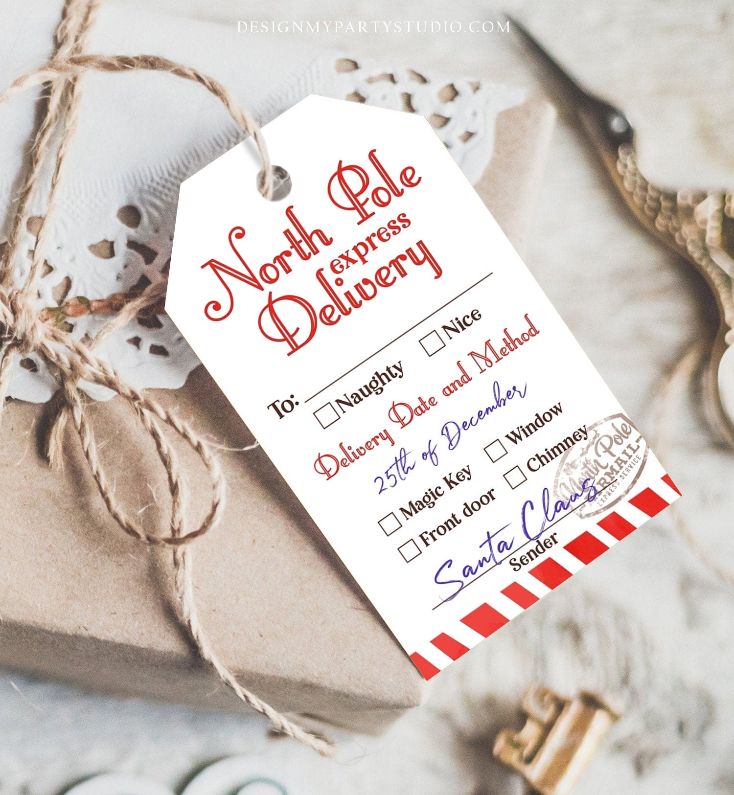 Editable North Pole Delivery Tag Personalized Christmas Tags Holiday Labels Santa Gift Tags Xmas Download Printable Template Corjl 0443