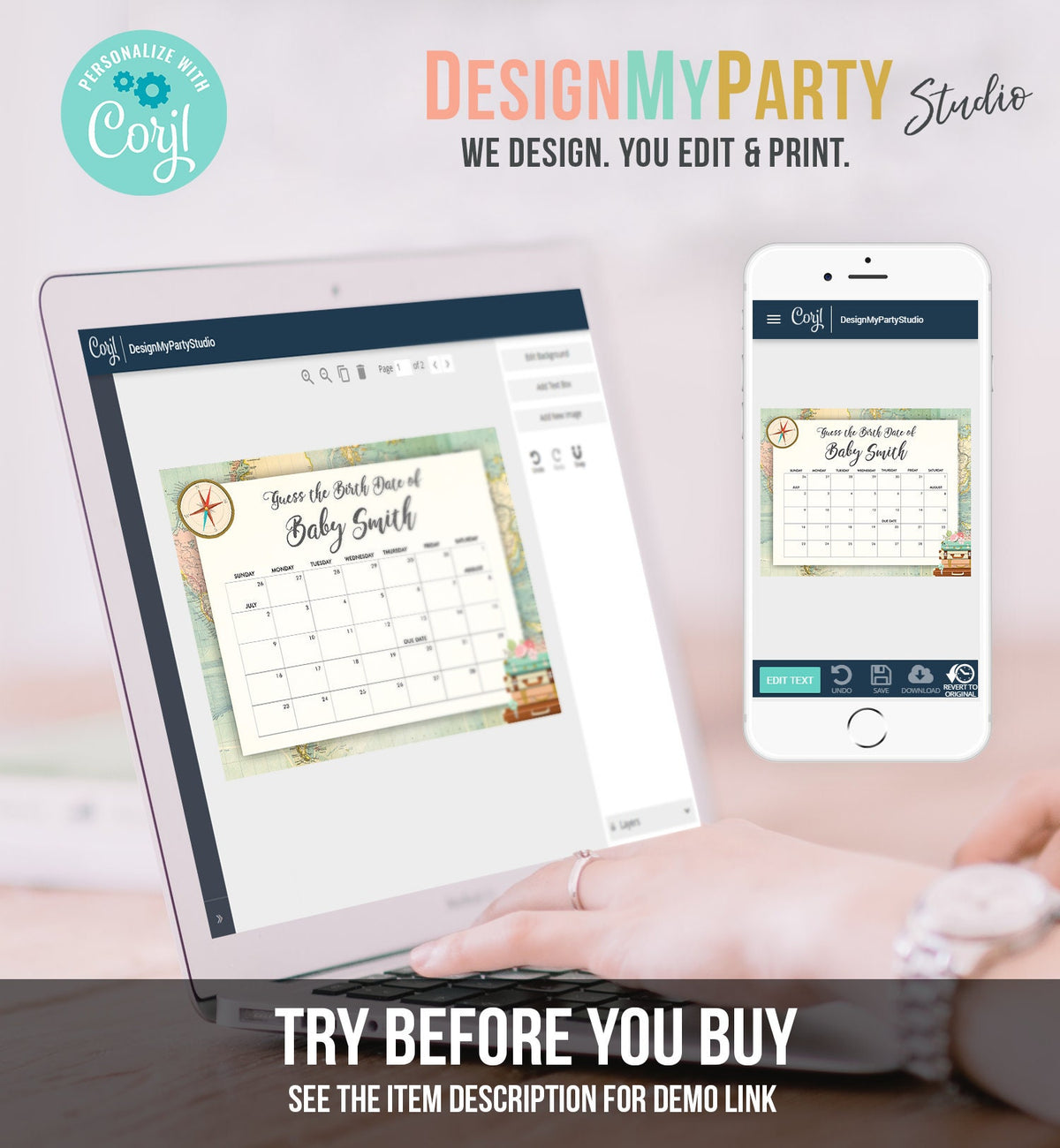 Editable Guess the Birth Date Baby Shower Game Guess Birthday Vintage Travel Adventure Suitcases World Digital Template Printable 0044