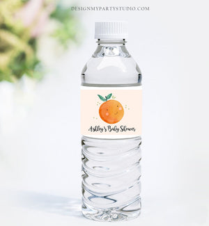 Editable A Little Cutie is on The Way Water Bottle Labels Gender Neutral Baby Shower Clementine Orange Printable Corjl Template 0330