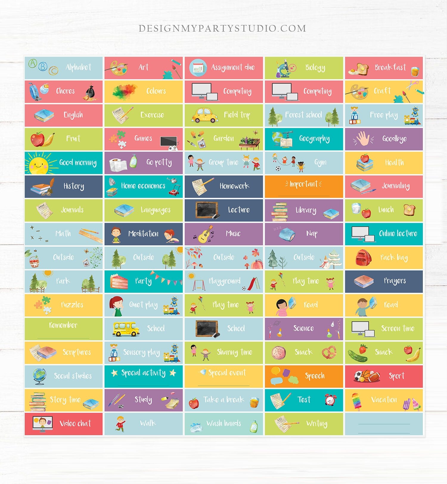 Visual Homeschool Schedule Cards Homeschooling Subjects Daily Routine Chart Preschoolers Toddlers Calendar Daycare Download Printable 0341