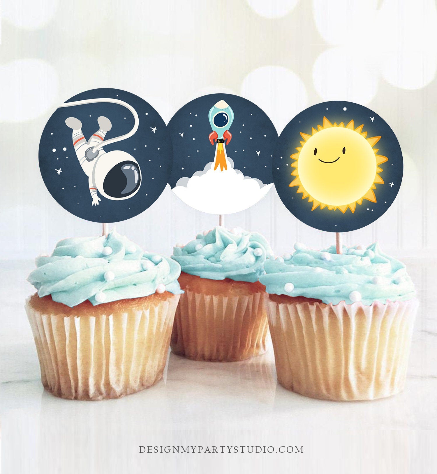 Outer Space Cupcake Toppers Favor Tags Space Birthday Party Decor Astronaut Rocket Moon Boy Stickers Digital Download Printable 0046