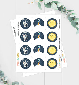 Outer Space Cupcake Toppers Favor Tags Space Birthday Party Decor Astronaut Rocket Moon Boy Stickers download Digital PRINTABLE 0046