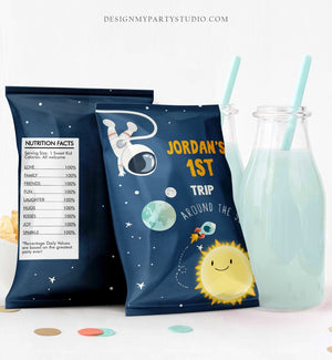 Editable Outer Space Chip Bag Outer Space Birthday Party Decor Boy 1st Birthday Astronaut Galaxy Snack Favors Digital Corjl Template 0046