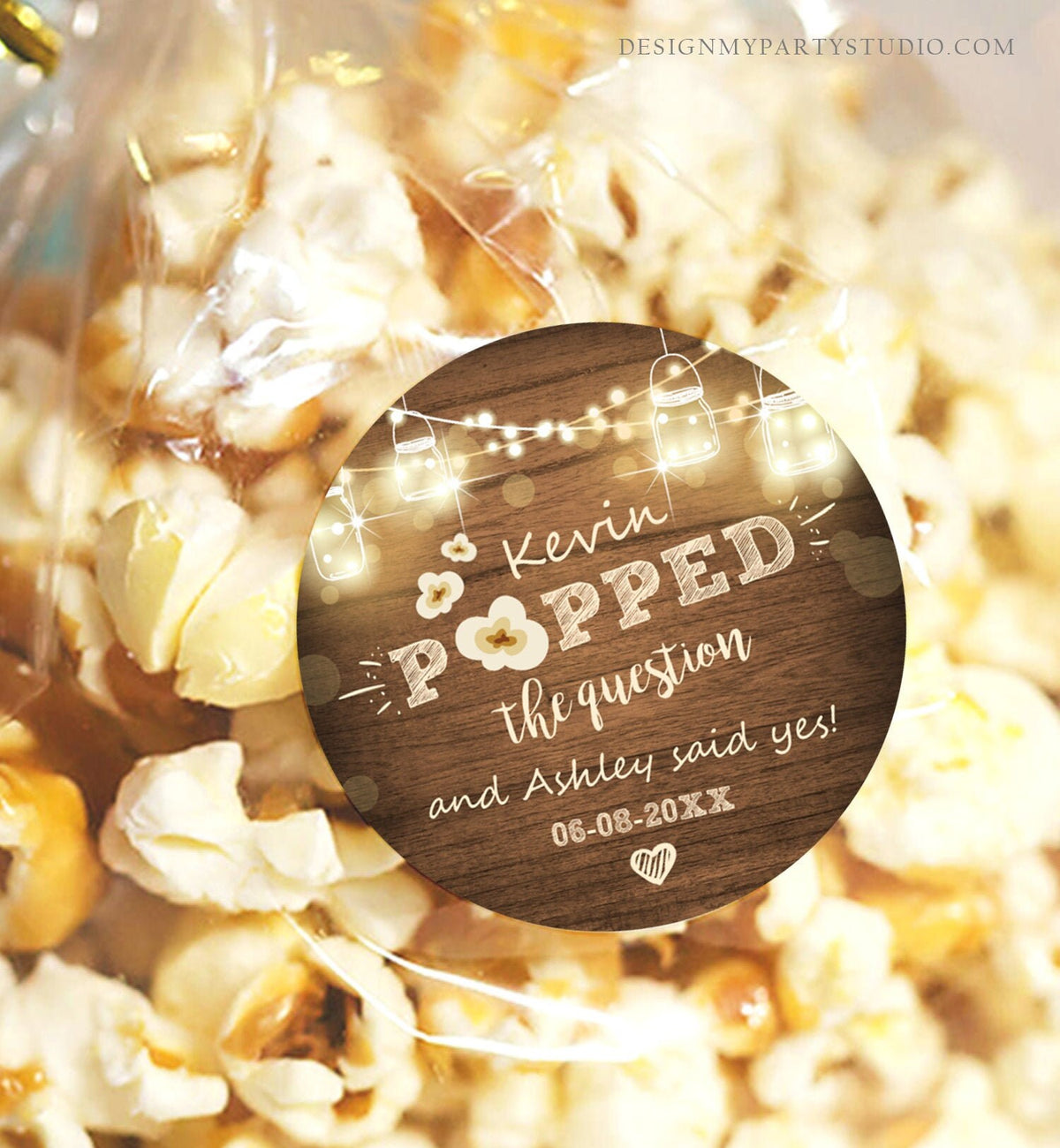 Editable Popped the Question Gift Tag Engagement Party Favor Tag Popcorn Sticker Bridal Shower Wedding Pop Favors Digital Template 0015 0110