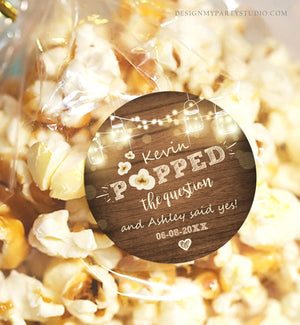 Editable Popped the Question Gift Tag Engagement Party Round Square Favor Tag Popcorn Sticker Bridal Shower Wedding Corjl Template 0015 0110