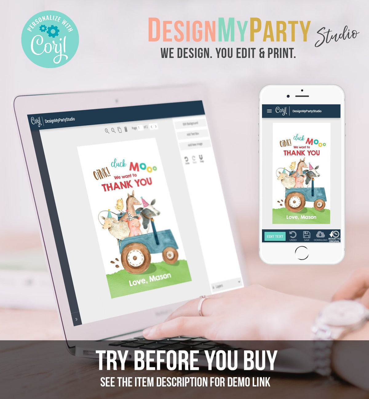 Editable Farm Favor Tags Tags Boy Farm Birthday Thank you tags Barnyard Gift Tags Blue Tractor Digital Download Template Printable 0155