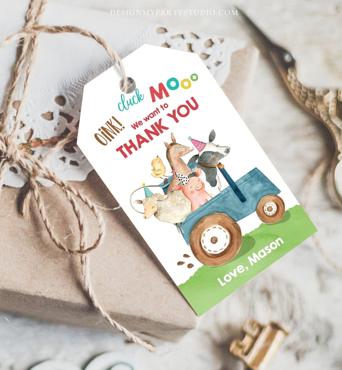 Editable Farm Favor Tags Tags Boy Farm Birthday Thank you tags Barnyard Gift Tags Blue Tractor Digital Download Template Printable 0155