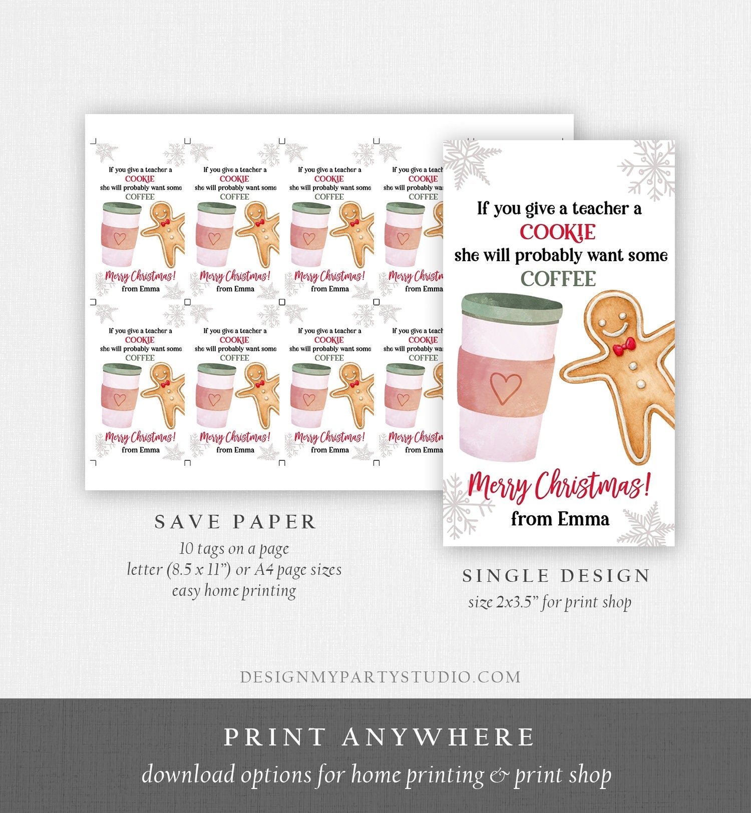 Editable Cookie Gift Tag Teacher Appreciation Tag Christmas Give A Teacher A Cookie ag Coffee Digital Download Template Printable 0362 0443