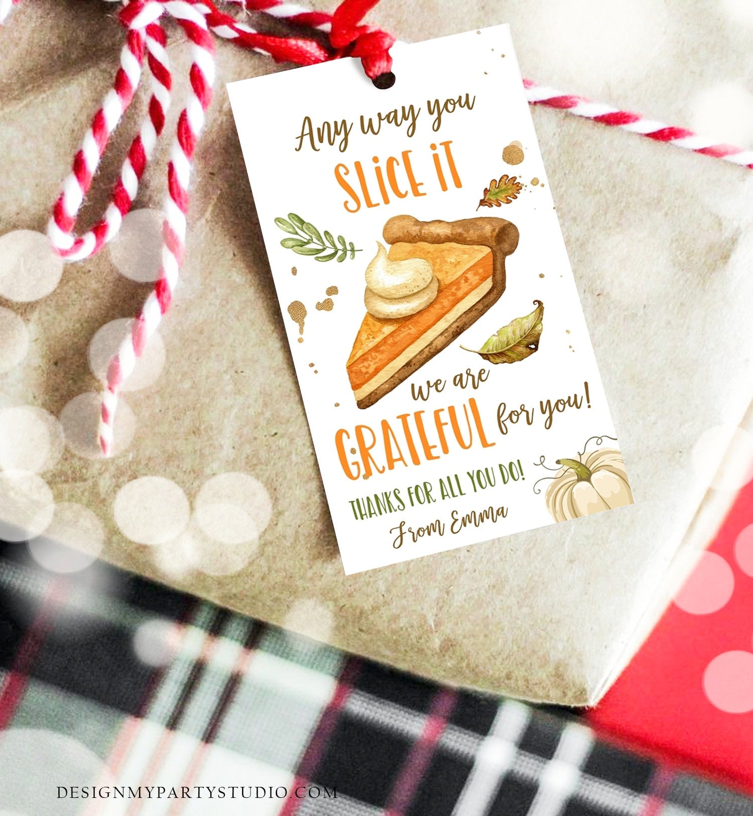 Editable Thanksgiving Gift Tags Grateful Pumpkin Pie Tag Teacher Appreciation Staff Nurse Bakery Download Printable Template 0464