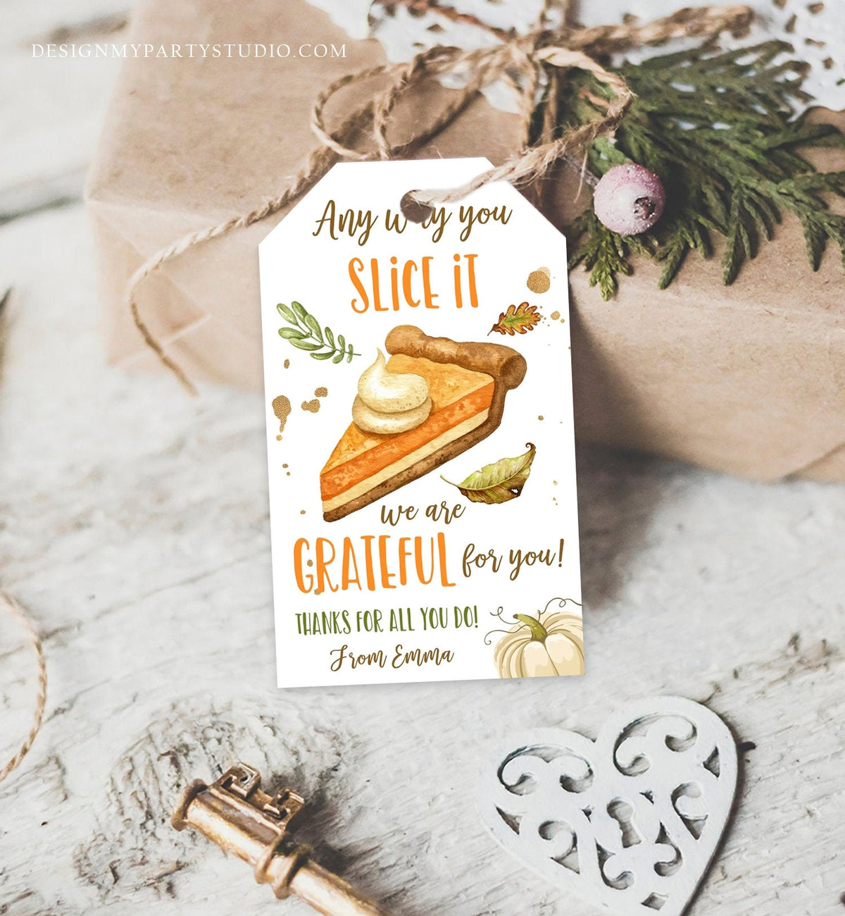 Editable Thanksgiving Gift Tags Grateful Pumpkin Pie Tag Teacher Appreciation Staff Nurse Bakery Download Printable Template 0464