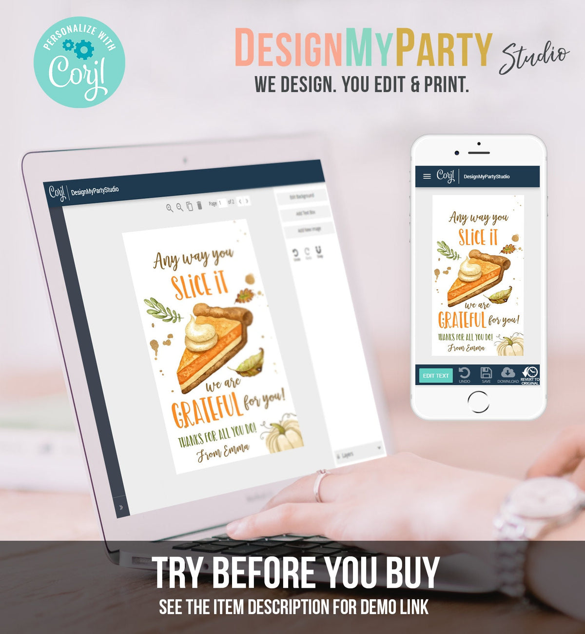 Editable Thanksgiving Gift Tags Grateful Pumpkin Pie Tag Teacher Appreciation Staff Nurse Bakery Download Printable Template 0464