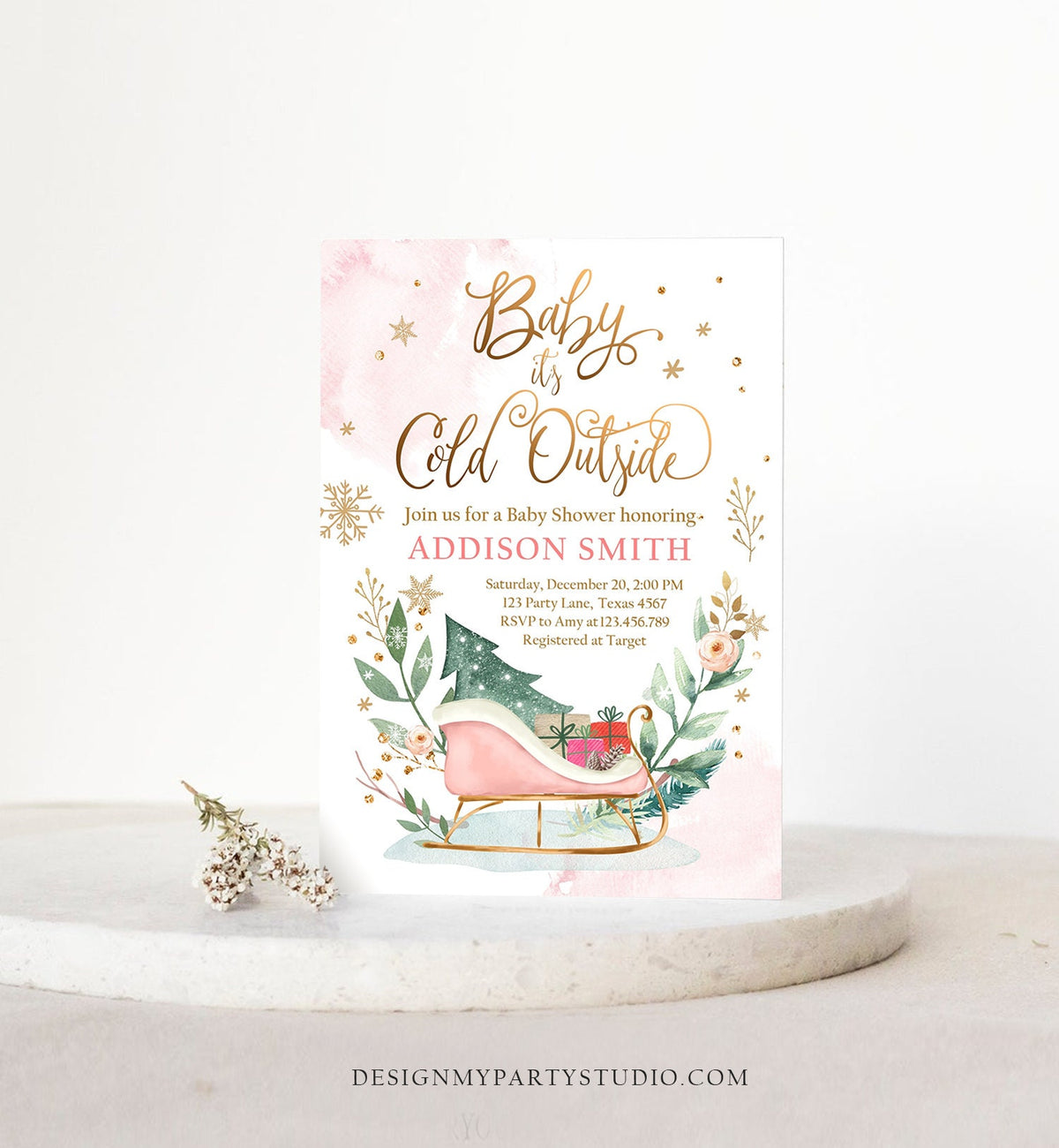 Editable Baby Its Cold Outside Winter Baby Shower Invitation It&#39;s Cold Outside Gender Neutral Pink Girl Digital Template Printable 0353