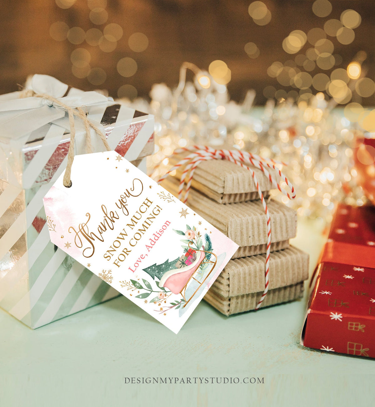 Editable Sleigh Favor Tags Holiday Gift Tags Winter Merry Christmas Holiday Oh What Fun Labels Tree Gold Digital Template Printable 0353