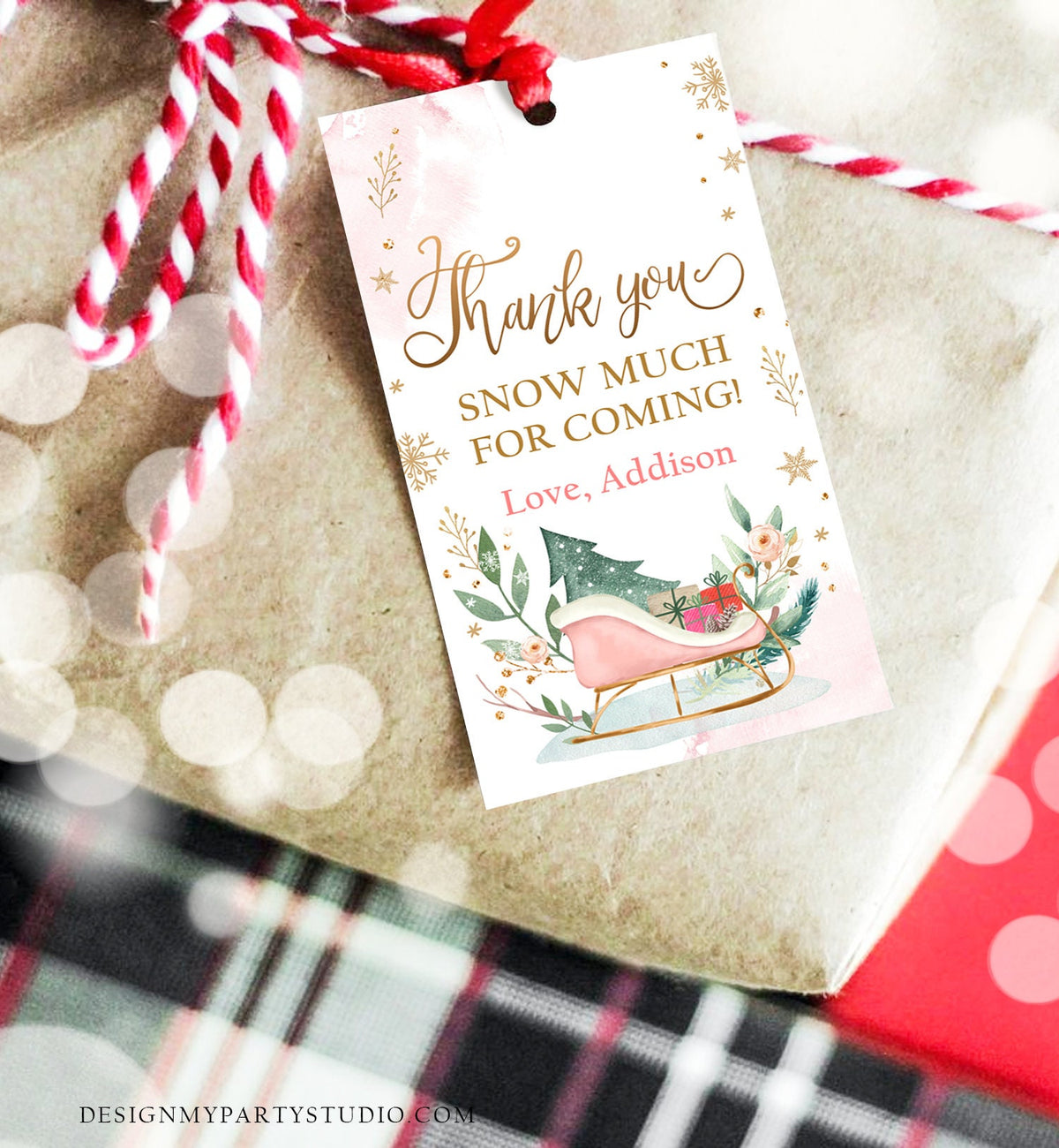 Editable Sleigh Favor Tags Holiday Gift Tags Winter Merry Christmas Holiday Oh What Fun Labels Tree Gold Digital Template Printable 0353