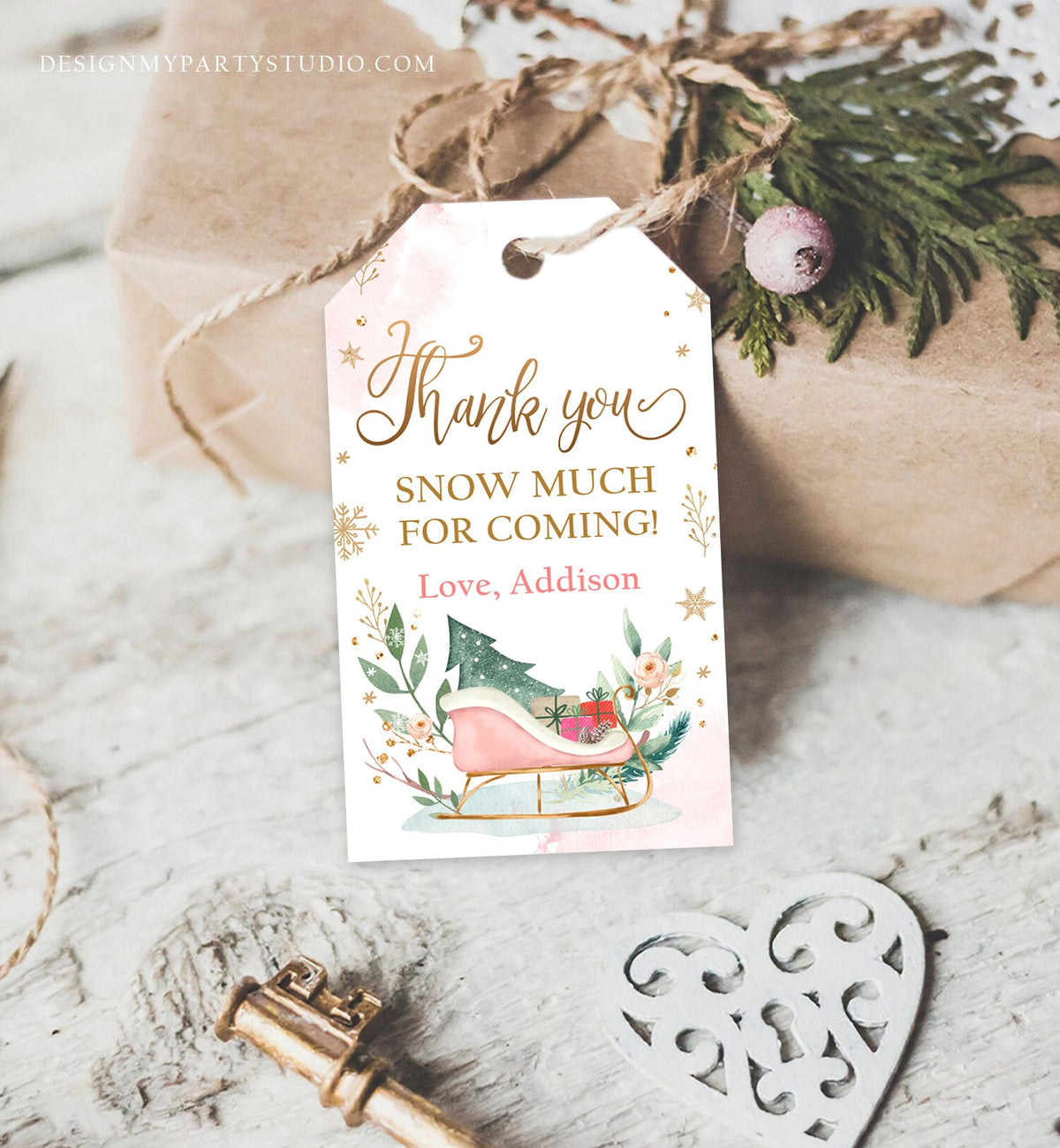 Editable Sleigh Favor Tags Holiday Gift Tags Winter Merry Christmas Holiday Oh What Fun Labels Tree Gold Digital Template Printable 0353
