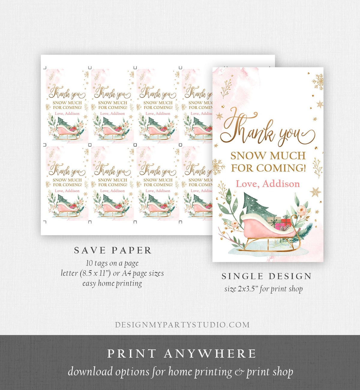 Editable Sleigh Favor Tags Holiday Gift Tags Winter Merry Christmas Holiday Oh What Fun Labels Tree Gold Digital Template Printable 0353