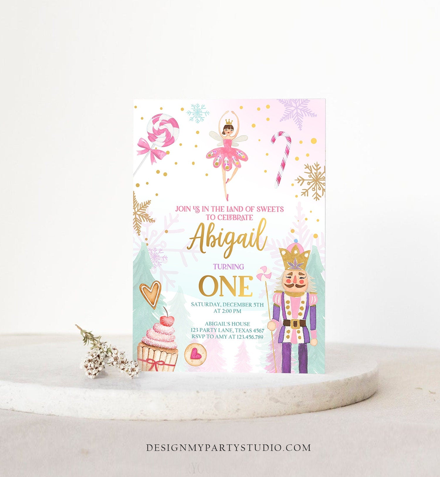 Editable Nutcracker Birthday Invitation Girl Land of Sweets Winter Pink Girl Sugar Plum Fairy Digital Download Template Printable 0352
