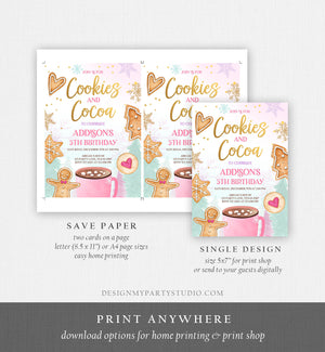 Editable Cookies and Cocoa Invitation Hot Cocoa Party Hot Chocolate Christmas Birthday Girl Pink Gold Download Printable Template Corjl 0352