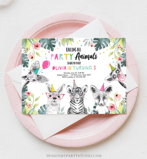 Editable Party Animals Birthday Invitation Exotic Wild Animals Invitation Zoo Safari Animals Girl Download Printable Template Corjl 0322