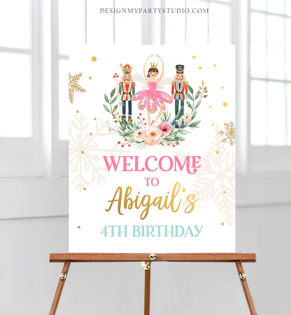 Editable Nutcracker Birthday Welcome Sign Winter Birthday Girl Sugar Plum Fairy Christmas Party Holiday Digital Template Printable 0352