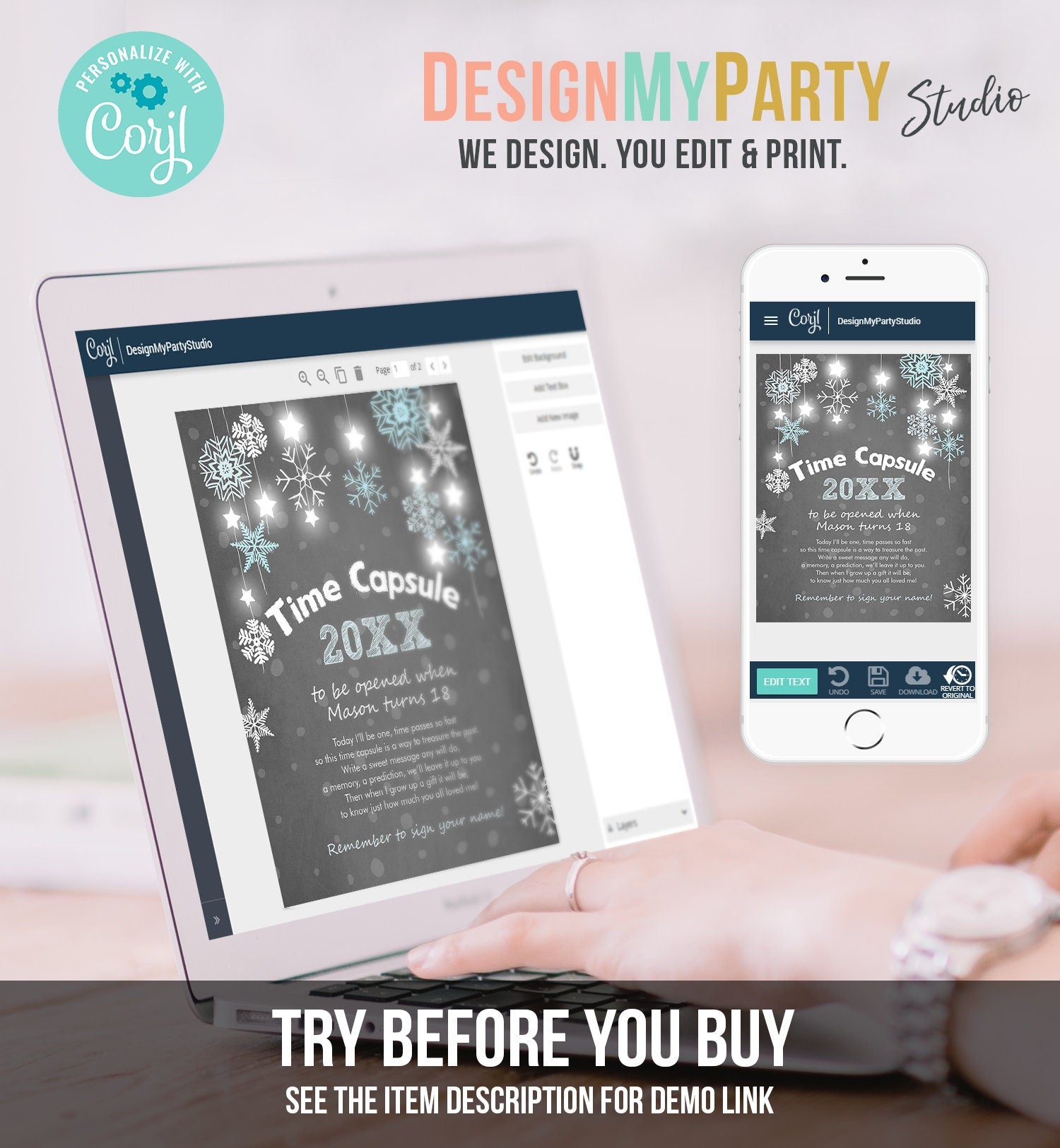 Editable Winter Onederland Time Capsule First Birthday Party Game Wonderland Boy Snow Guestbook Digital Download Template Printable 0057