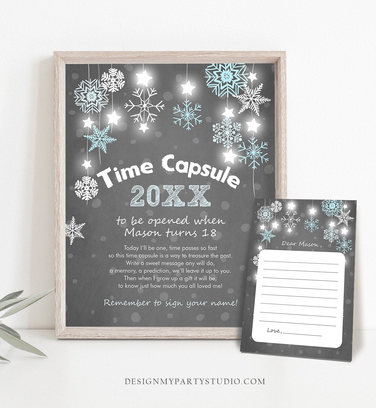 Editable Winter Onederland Time Capsule First Birthday Party Game Wonderland Boy Snow Guestbook Digital Download Template Printable 0057