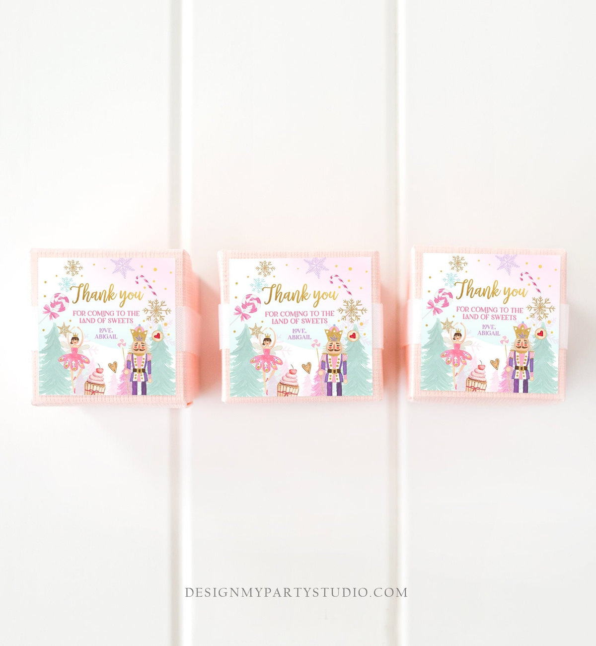 Editable Nutcracker Favor Tag Nutcracker Birthday Land of Sweets Thank You Tag Sugar Plum Fairy Christmas Winter Pink Gold Girl Corjl 0352