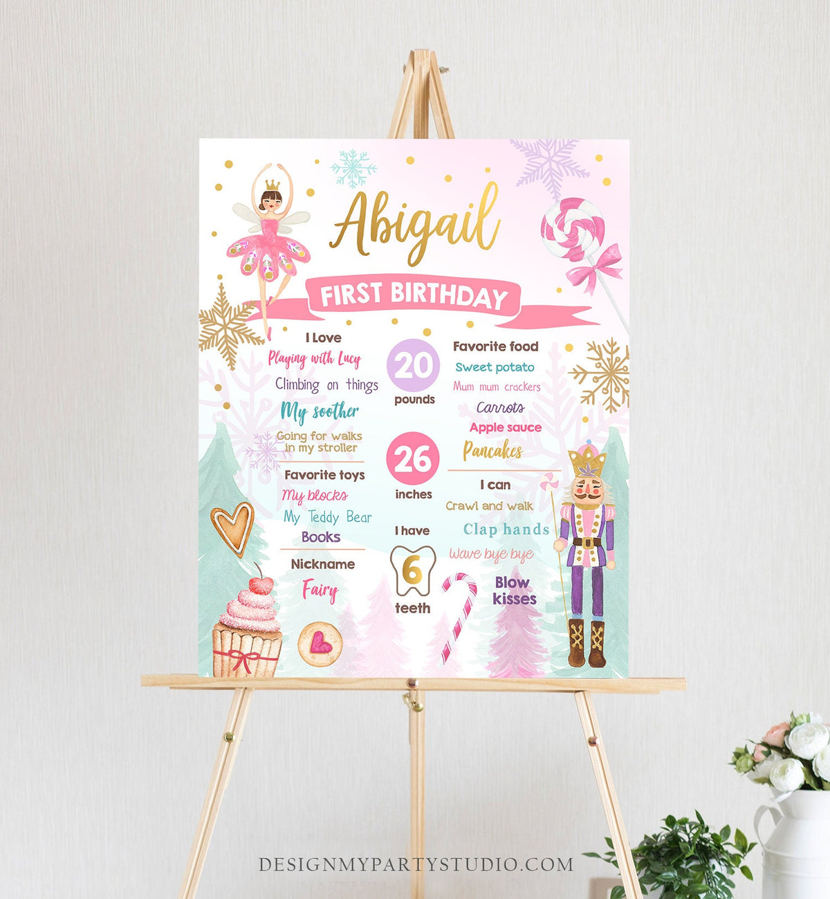 Editable Nutcracker Birthday Milestones Sign Girl First Birthday 1st Birthday Land of Sweets Milestone Board Digital Template Printable 0352
