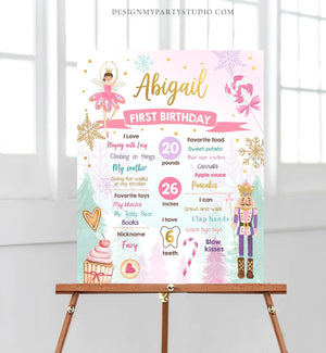 Editable Nutcracker Birthday Milestones Sign Girl First Birthday 1st Birthday Land of Sweets Milestone Board Corjl Template Printable 0352