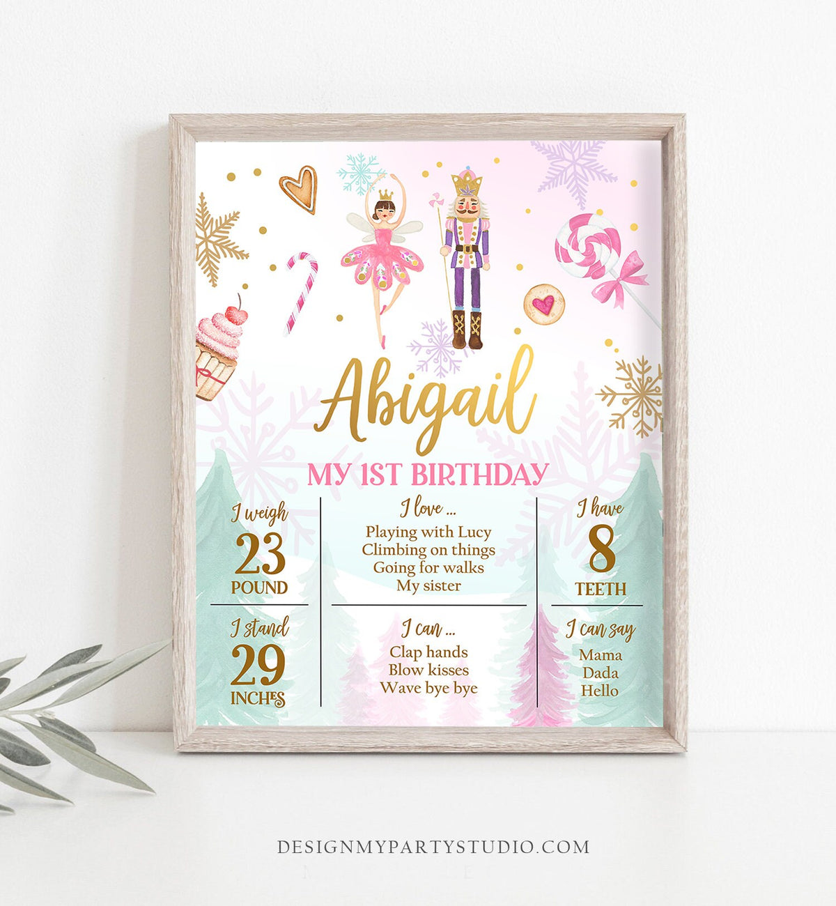 Editable Nutcracker Birthday Milestones Sign Girl First Birthday 1st Birthday Land of Sweets Milestone Board Digital Template Printable 0352