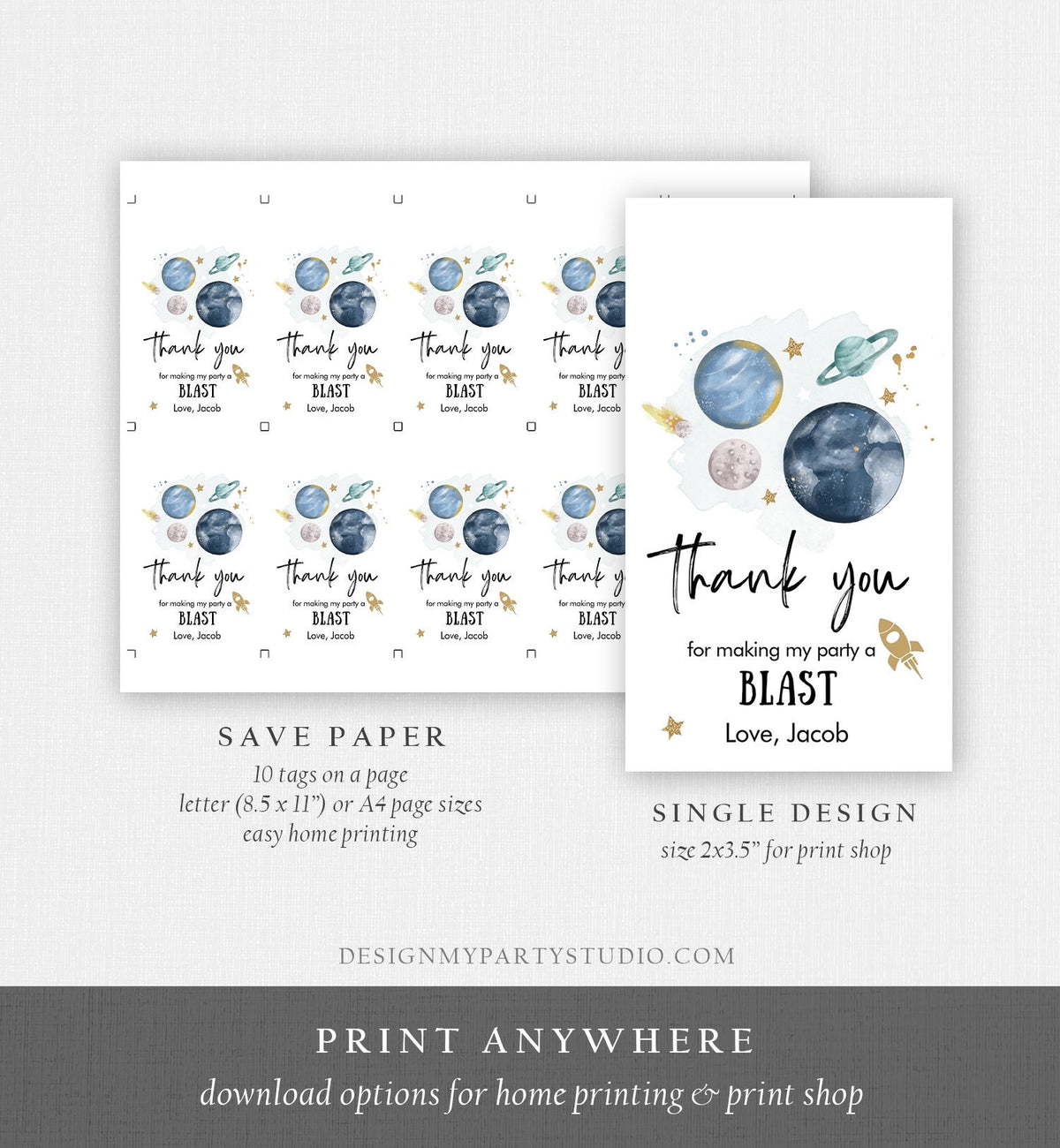 Editable Outer Space Favor Tags Space Birthday Thank you Label Galaxy Gift tags Trip Around the Sun Planets Template Corjl PRINTABLE 0357