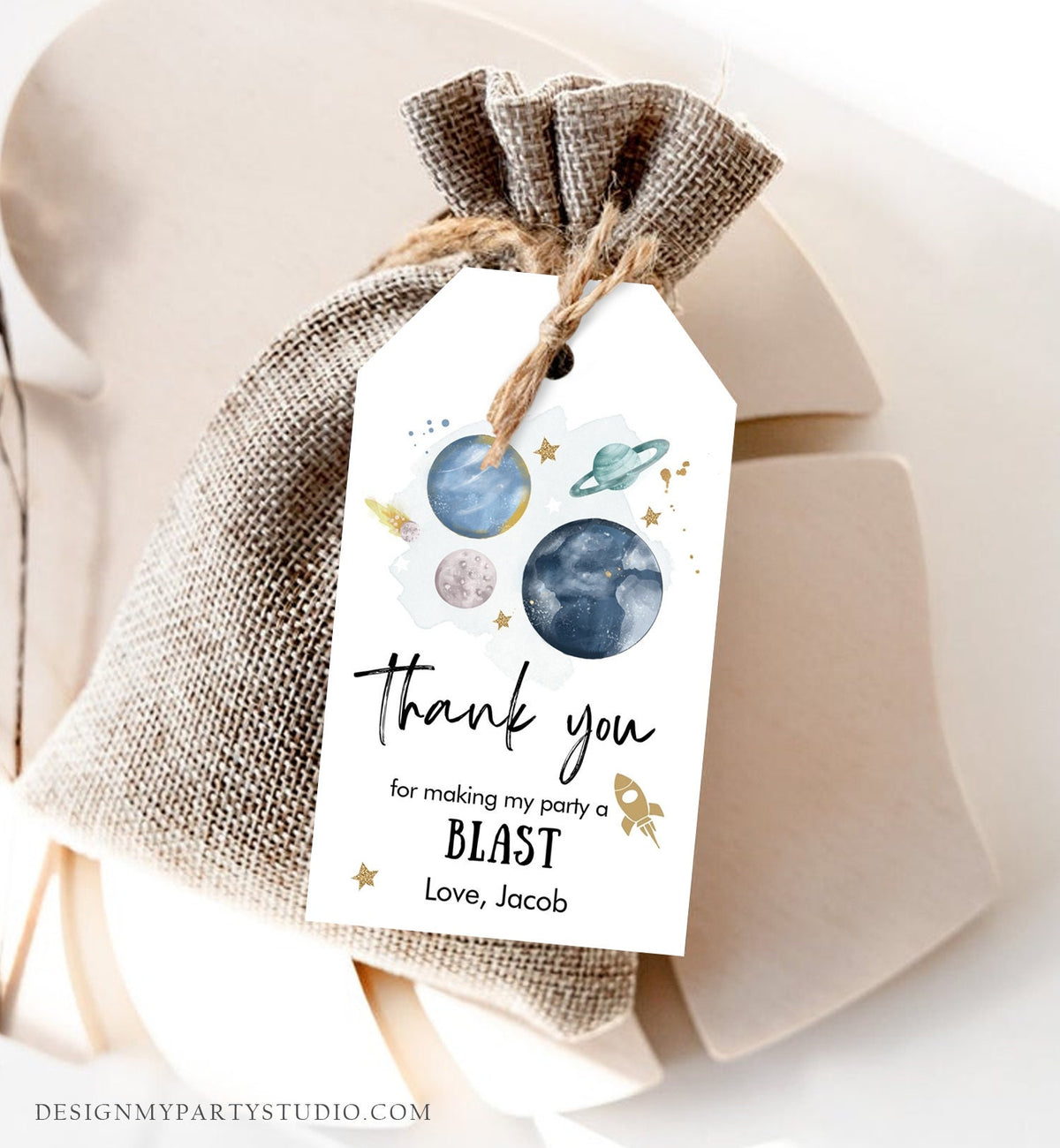 Editable Outer Space Favor Tags Space Birthday Thank you Label Galaxy Gift tags Trip Around the Sun Planets Template Corjl PRINTABLE 0357
