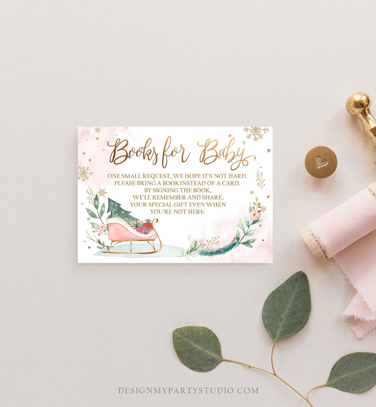 Editable Baby Its Cold Outside Bring a Book Card Winter Baby Shower Books for Baby Gender Neutral Sleigh Digital Template Printable 0353