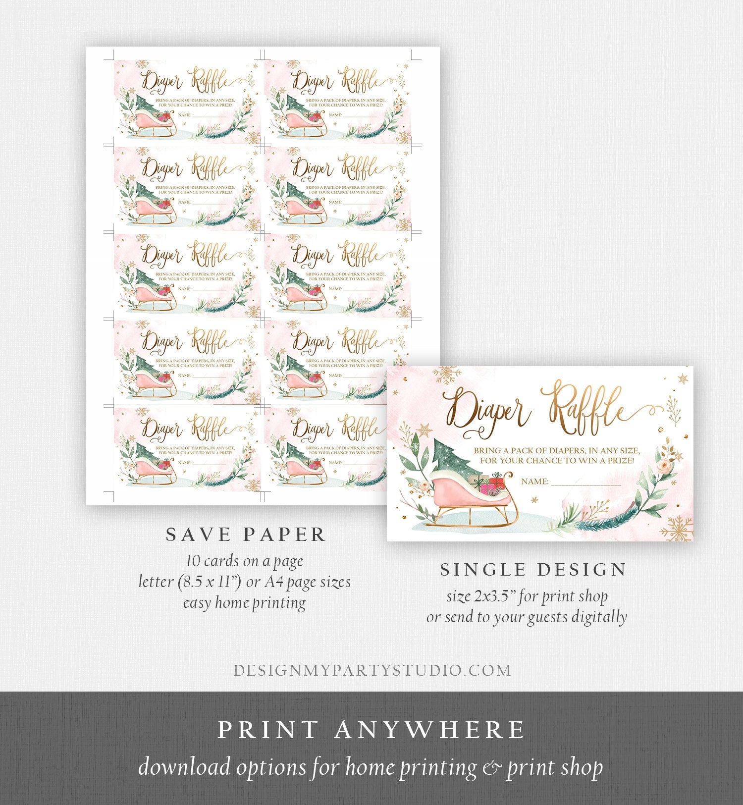 Editable Winter Diaper Raffle Ticket Its Cold Outside Baby shower Diaper Game Sleigh Diaper Ticket Shower Digital Template Printable 0353