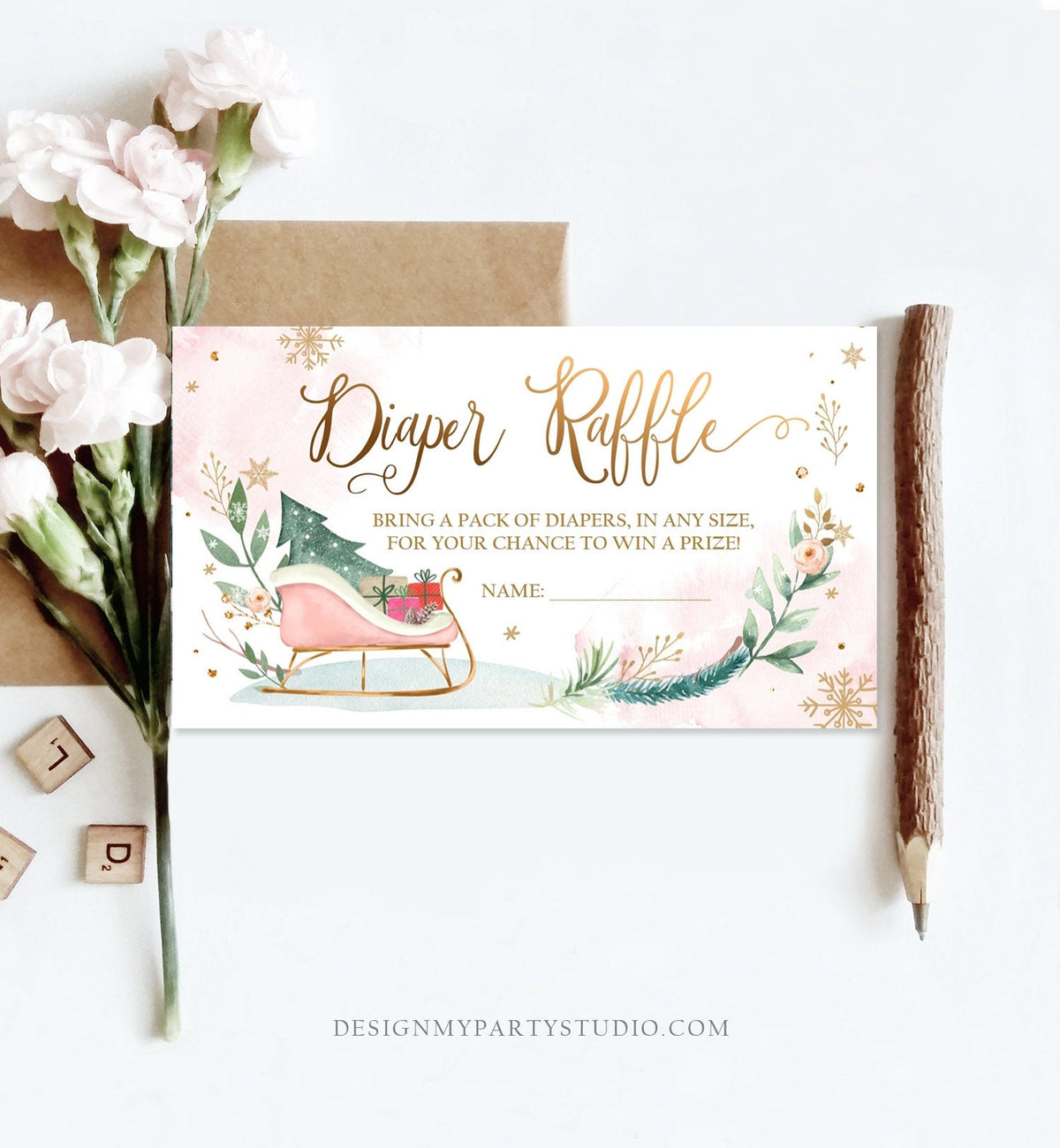 Editable Winter Diaper Raffle Ticket Its Cold Outside Baby shower Diaper Game Sleigh Diaper Ticket Shower Digital Template Printable 0353