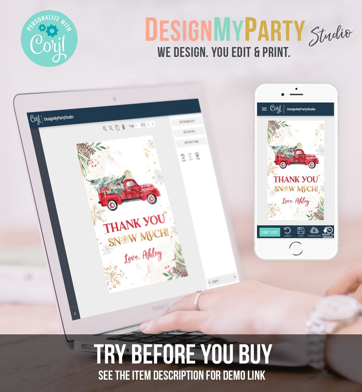 Editable Red Truck Winter Favor Tag Holiday Christmas Thank You Snow Much Baby Shower Bridal Shower Birthday Digital Template Printable 0356