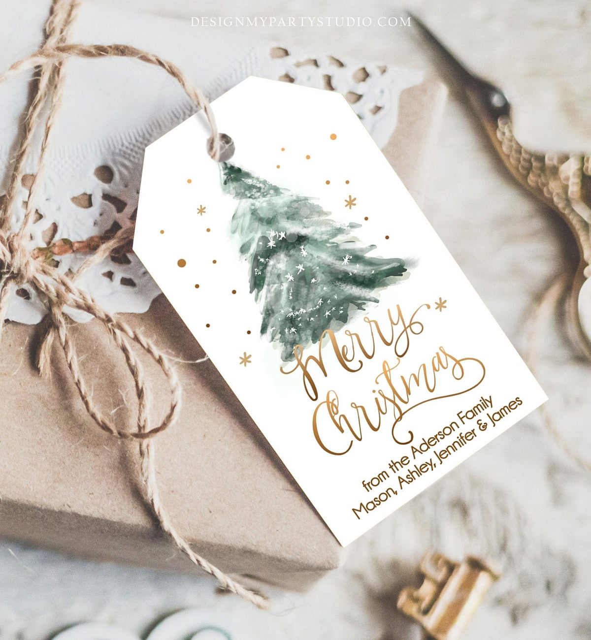 Editable Christmas Favor Tags Holiday Gift Tags Merry Christmas Holiday Tags Holiday Labels Tree Gold Download Printable Corjl 0363 0443