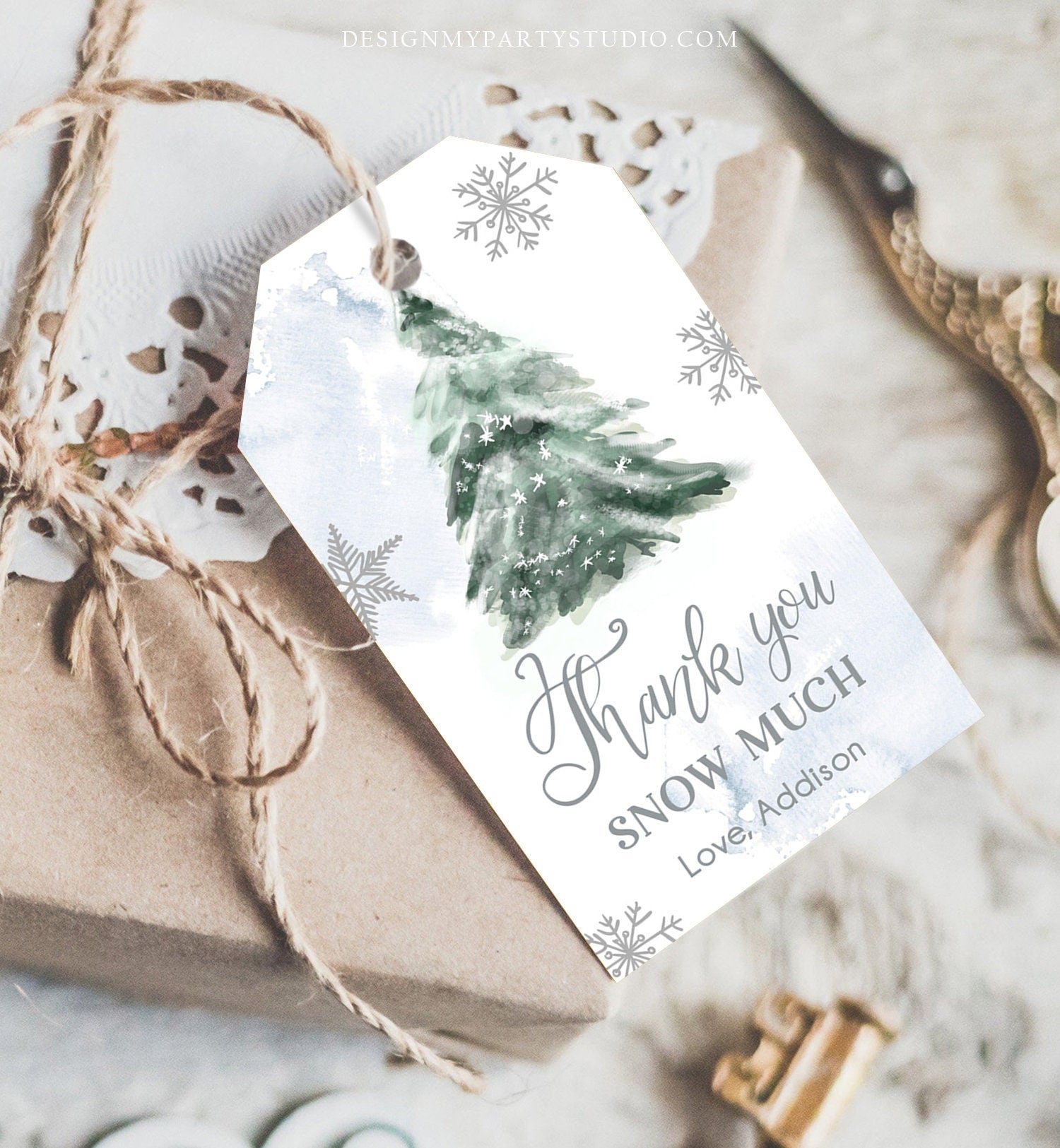 Editable Winter Thank you tags Winter Onederland Holiday Christmas Thank You Snow Much Baby Shower Birthday Gift Tag Corjl Printable 0363