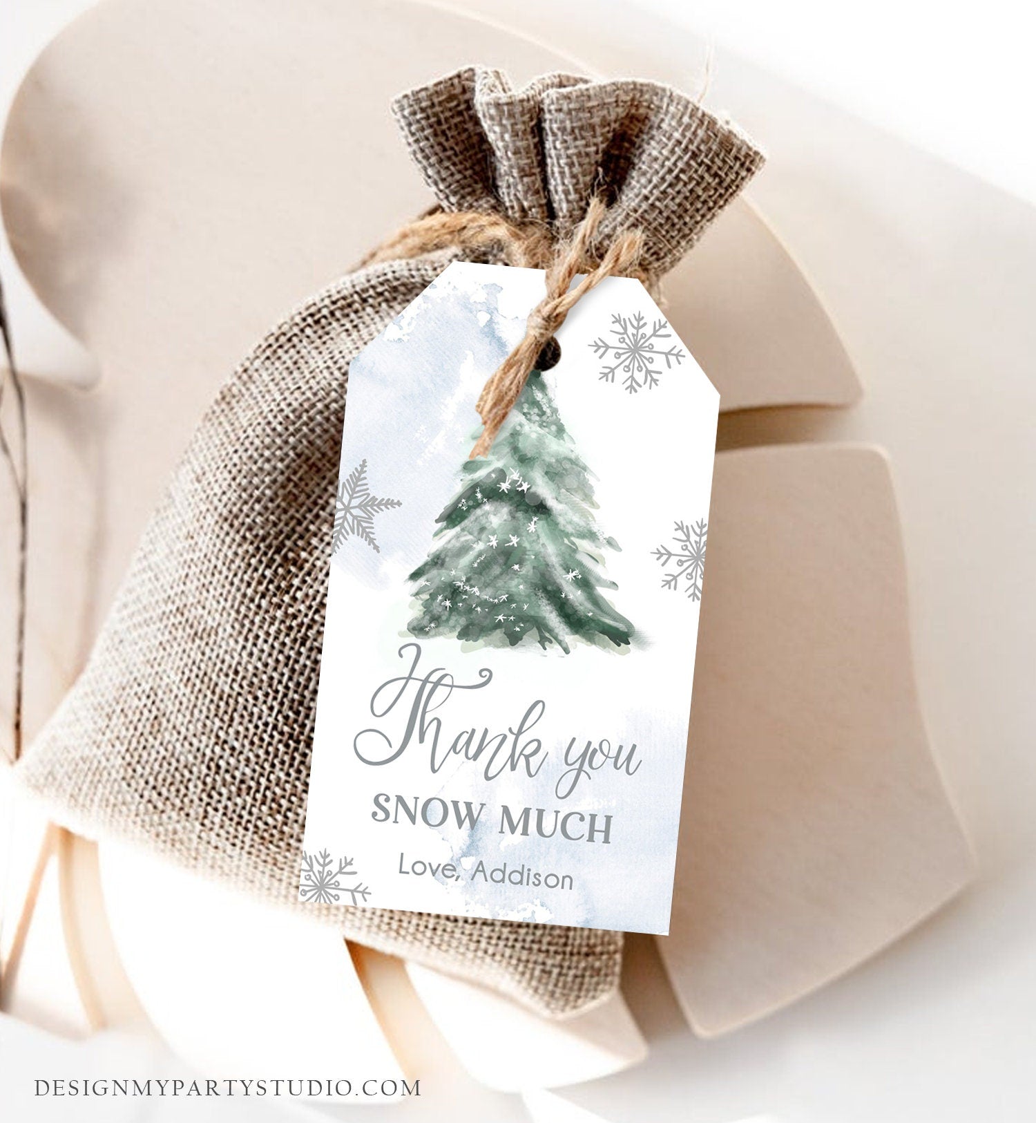 Editable Winter Thank you tags Winter Onederland Holiday Christmas Thank You Snow Much Baby Shower Birthday Gift Tag Corjl Printable 0363
