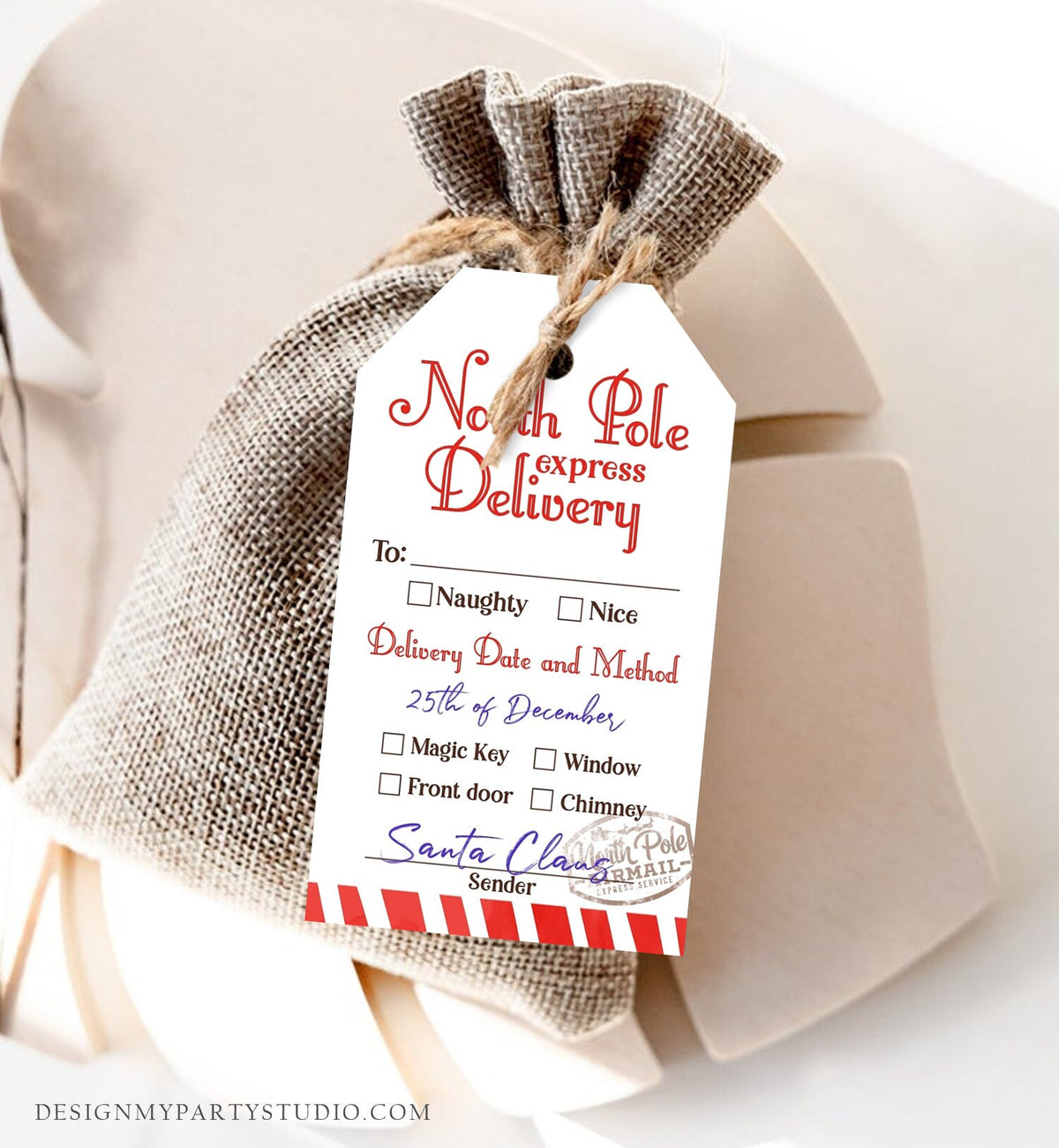 Editable North Pole Delivery Tag Personalized Christmas Tags Holiday Labels Santa Gift Tags Xmas Download Printable Template Corjl 0443