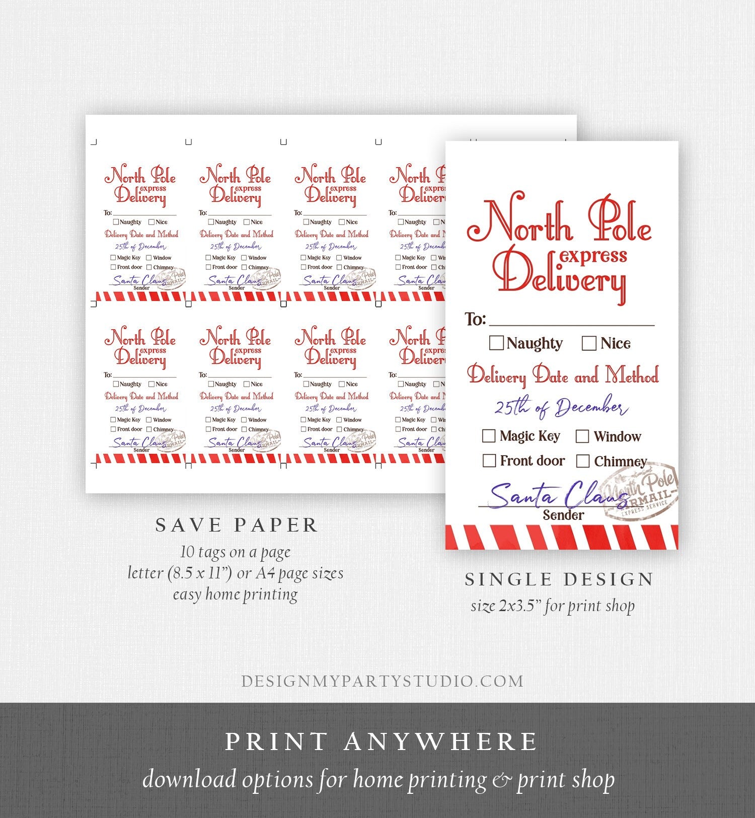 Editable North Pole Delivery Tag Personalized Christmas Tags Holiday Labels Santa Gift Tags Xmas Download Printable Template Corjl 0443