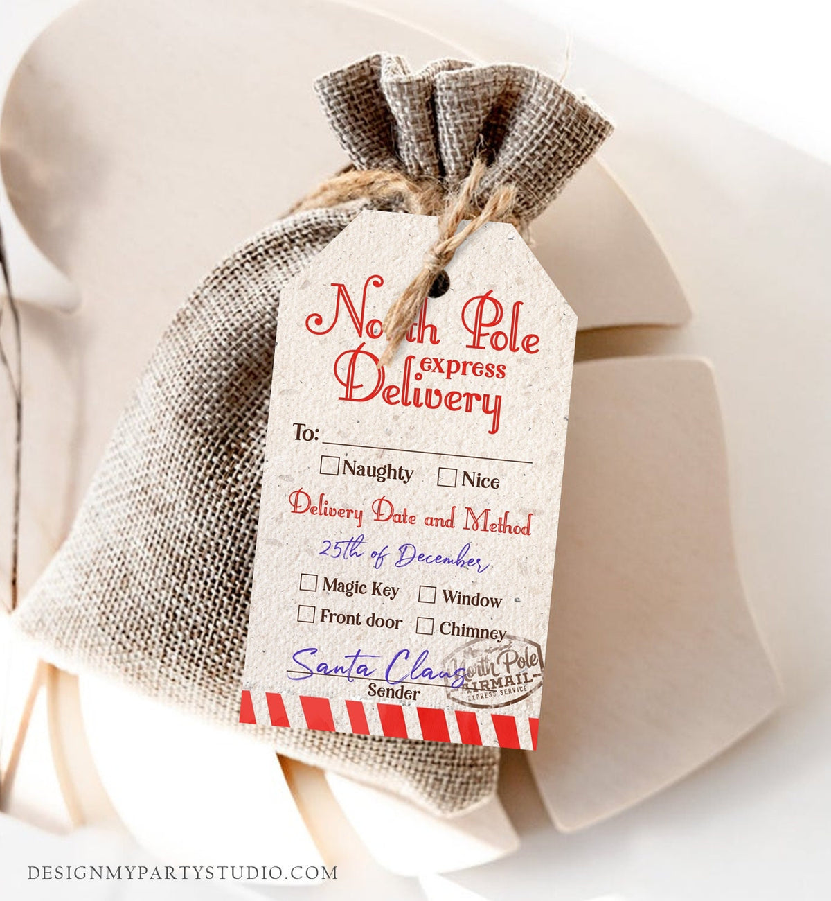 Editable North Pole Delivery Tag Personalized Christmas Tags Holiday Labels Santa Gift Tags Xmas Download Printable Template Corjl 0443