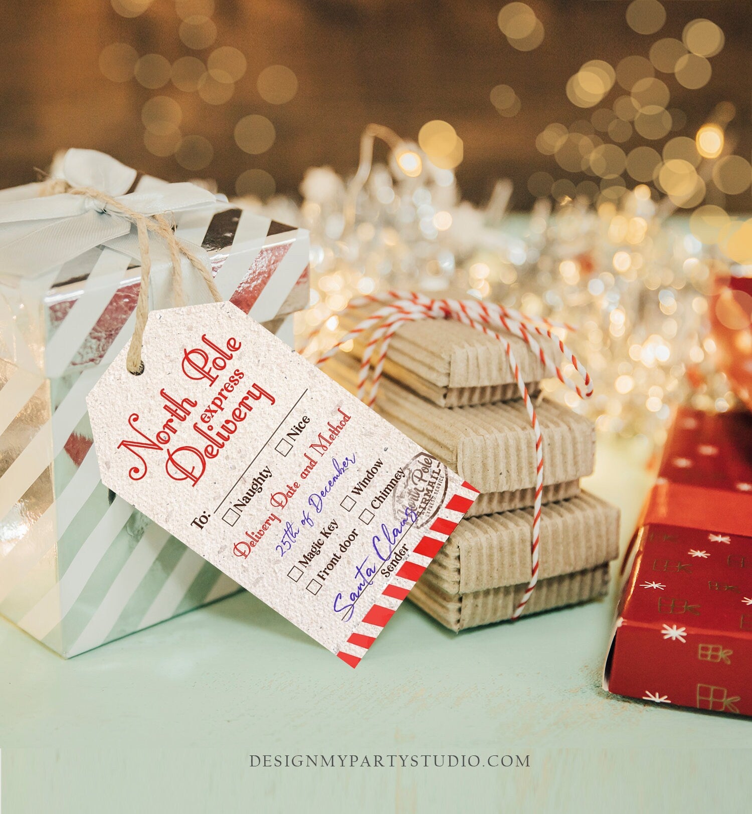 Editable North Pole Delivery Tag Personalized Christmas Tags Holiday Labels Santa Gift Tags Xmas Download Printable Template Corjl 0443