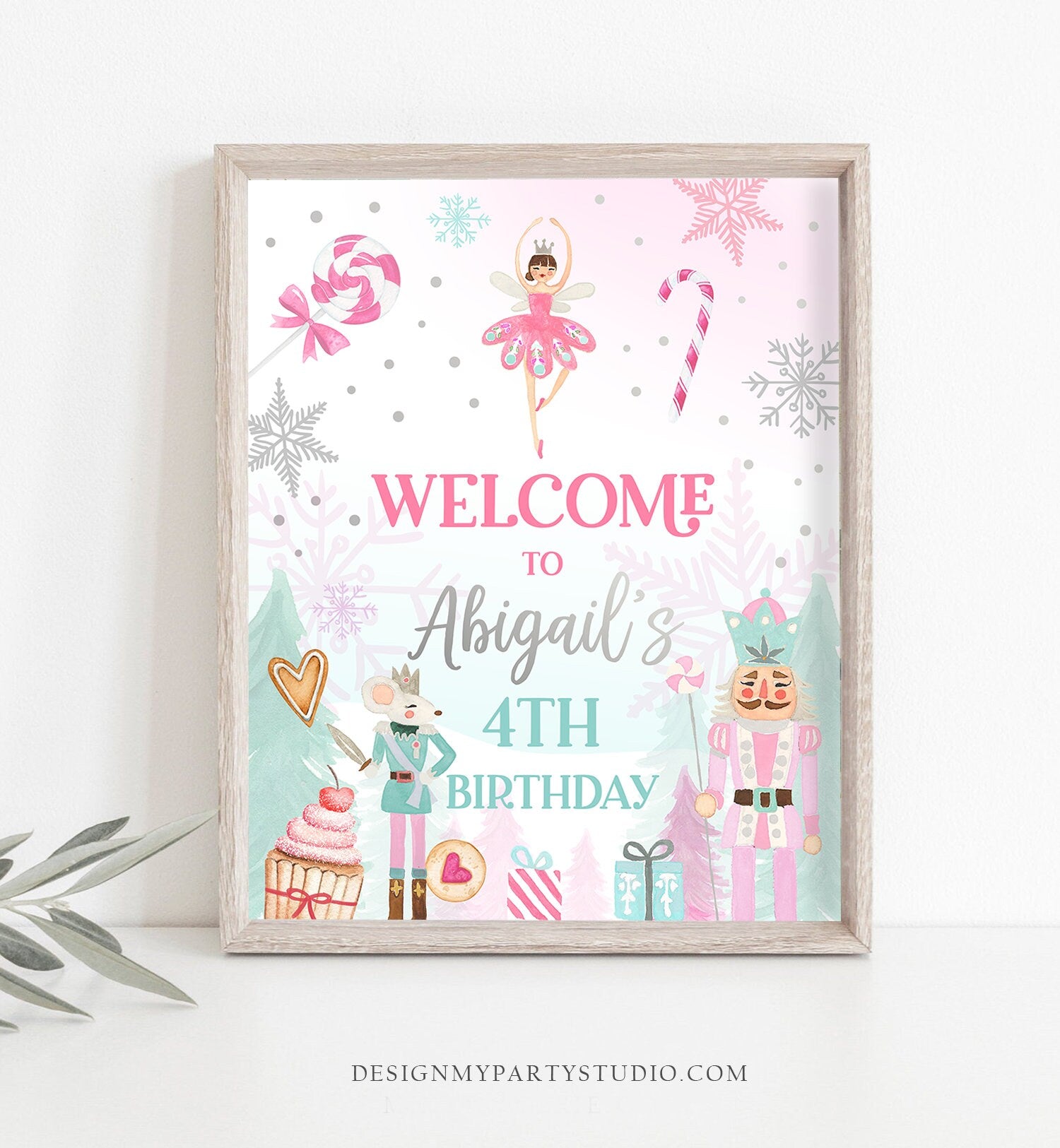 Editable Nutcracker Birthday Welcome Sign Winter Birthday Girl Land of Sweets Party Christmas Holiday Sign Template PRINTABLE Corjl 0352