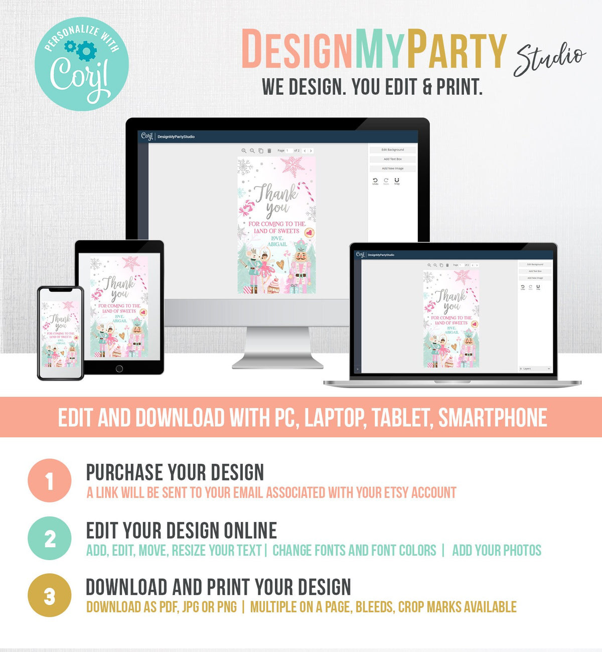 Editable Nutcracker Favor Tag Nutcracker Birthday Land of Sweets Thank You Tag Sugar Plum Fairy Christmas Winter Pink Silver Digital 0352