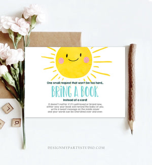 Editable Baby Shower Bring a Book Card A Ray Of Sunshine Little Sunshine Blue Books for Baby Book Request Template PRINTABLE Corjl 0141