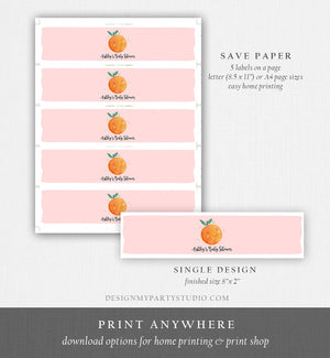 Editable A Little Cutie is on The Way Water Bottle Labels Pink Girl Baby Shower Clementine Orange Cutie Decor Printable Corjl Template 0330