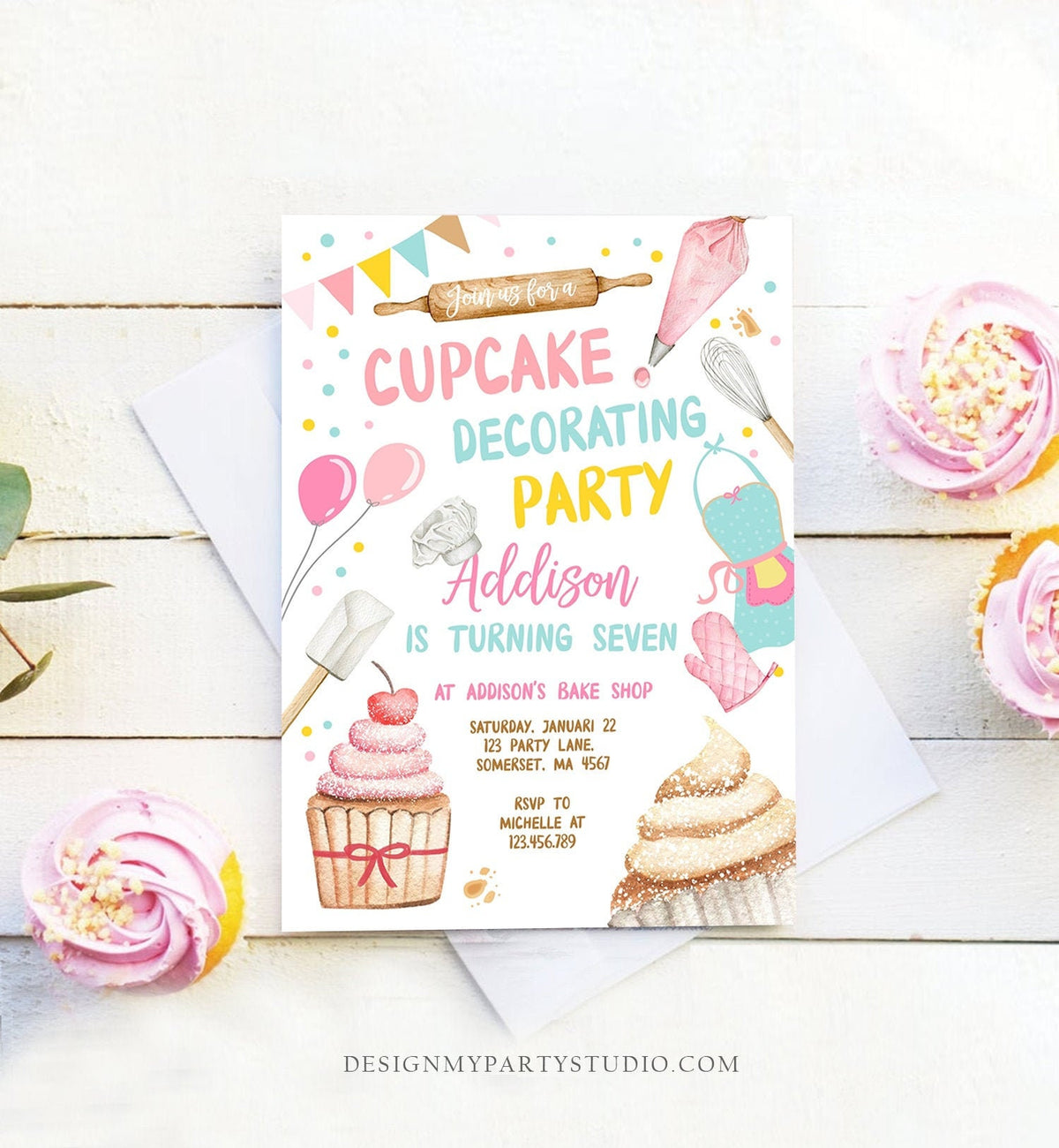 Editable Cupcake Decorating Party Invitation Kids Cooking Birthday Cupcake Invite Girl Chef Party Download Printable Corjl Template 0364